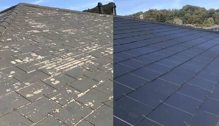 Avant et après la peinture de toiture